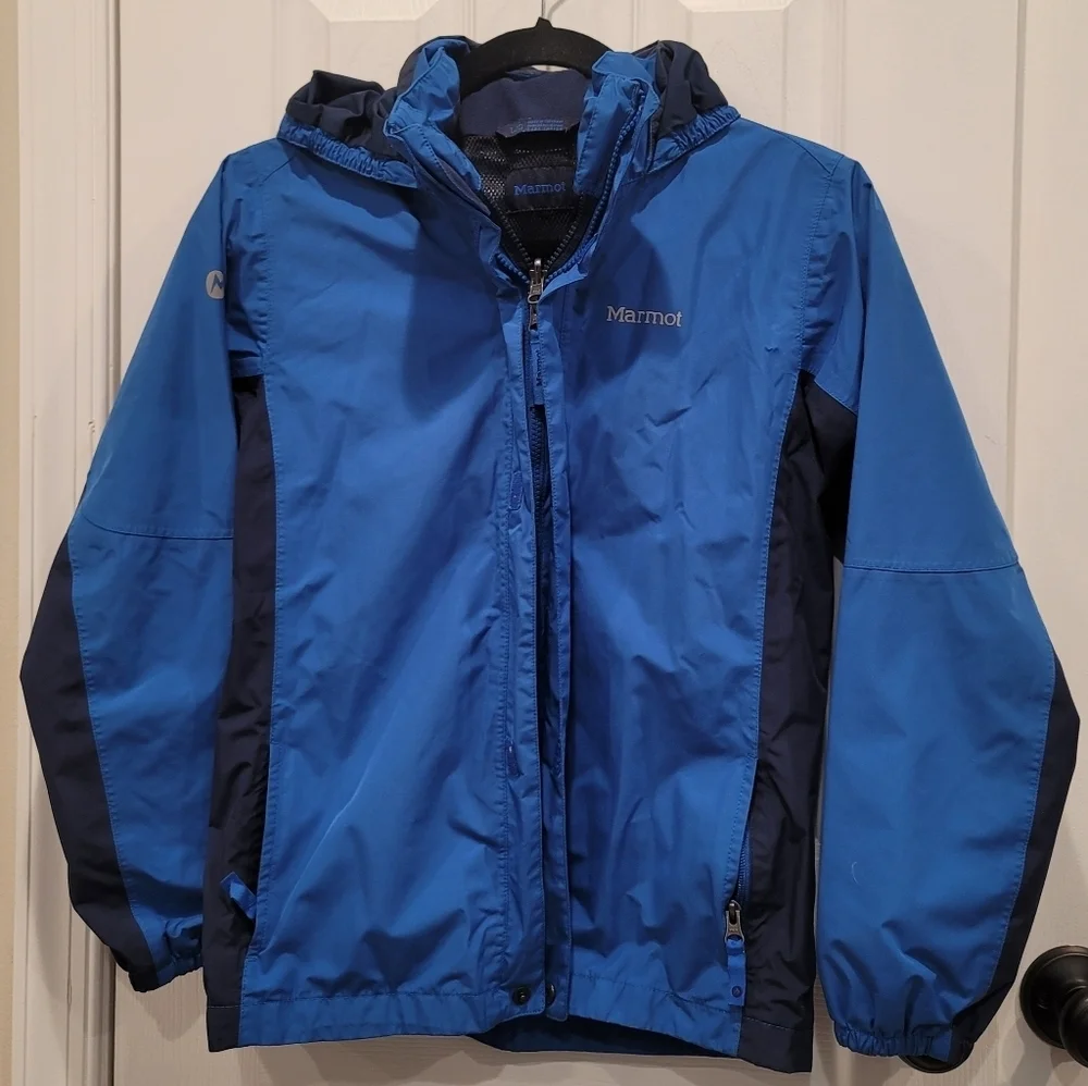 Sz Large (Kids) Marmot Boy's Hooded Blue Windbreaker